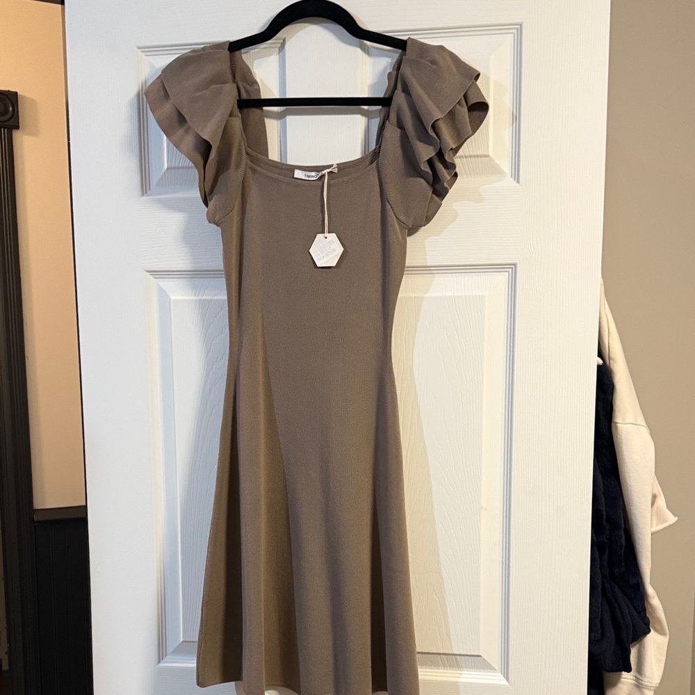 Pinkblush Tan Ruffle Sleeve Mini Dress